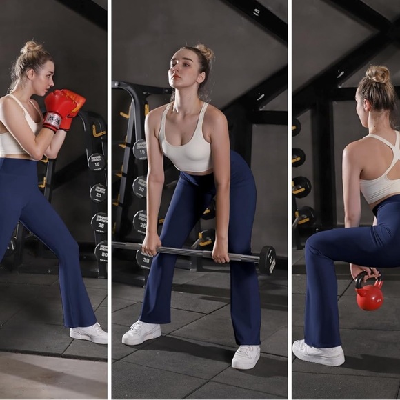 NWT SEAJOJO High Waisted Workout Navy Pants Flared Leg Women’s Size S - Picture 3 of 7